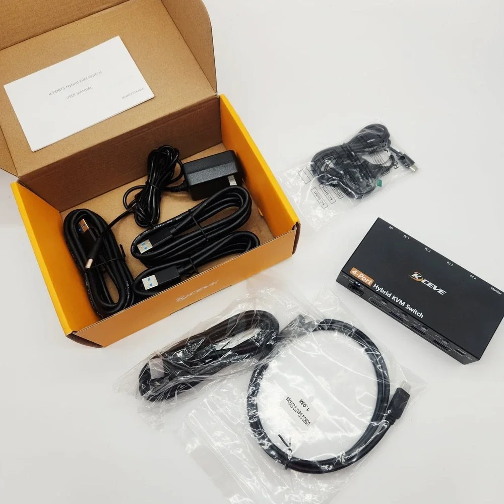 KCEVE 4K KVM‎ Switch 4 Computers 1 Monitor HDMI USB-C DP EDID USB 3.0 60H